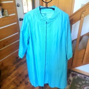 Vintage 60's Mod Sz. XL-2X 2 pc. SL Turquoise Blue Event Dress and Jacket w Lace